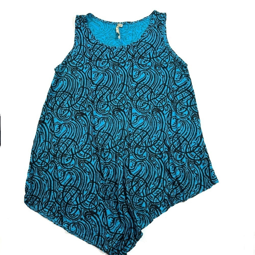 Comfy USA Sleeveless Tank Top Blue Black Swirl Print